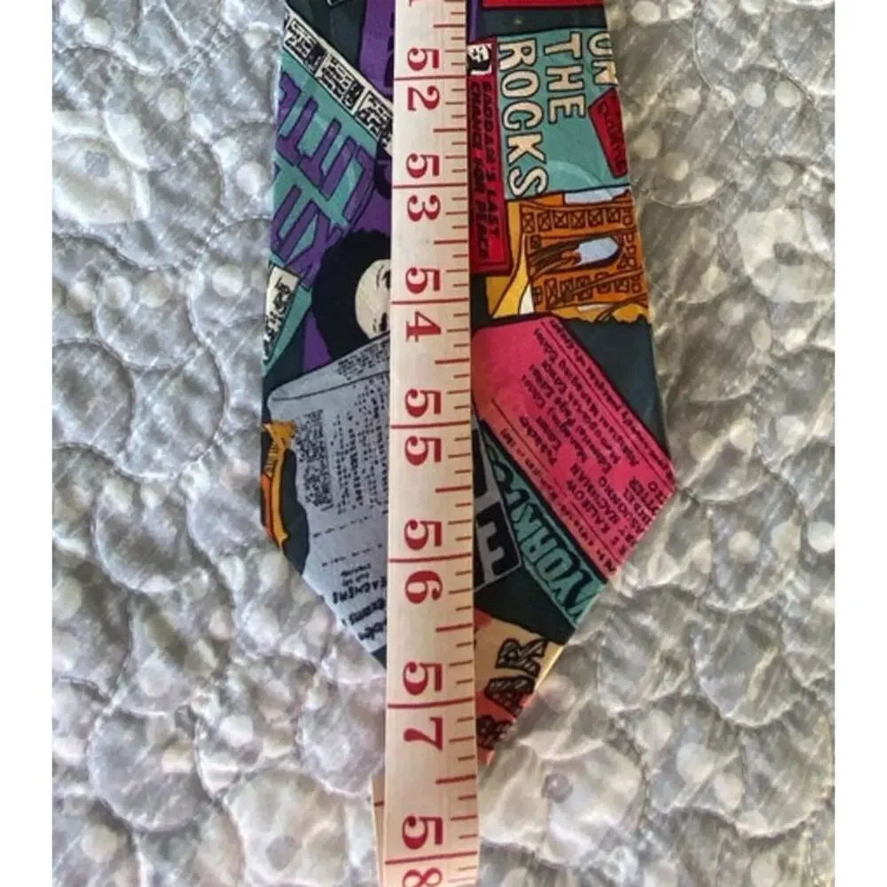 Nicole Miller Vintage 1991 HAND-SIGNED Silk Tie 80s New York Post Headlines 58x4